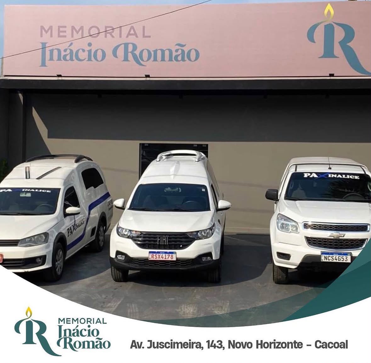 Fachada do Memorial Inácio Romão com veículos da Pax Inalice